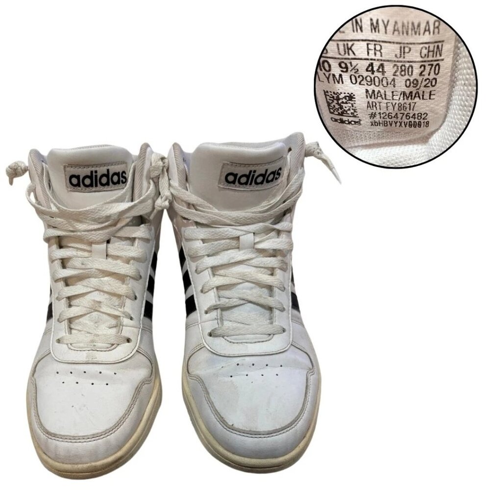 Adidas Hoops Mid Men’s Size 10 White Black Athletic Sneakers Basketball Shoes